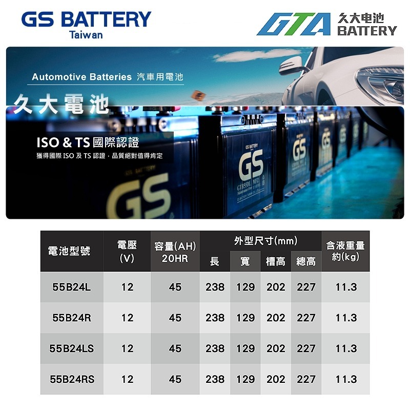 ✚久大電池❚ GS 杰士 統力電池 55B24L 免保養 汽車電瓶 汽車電池 46B24L 適用-細節圖3