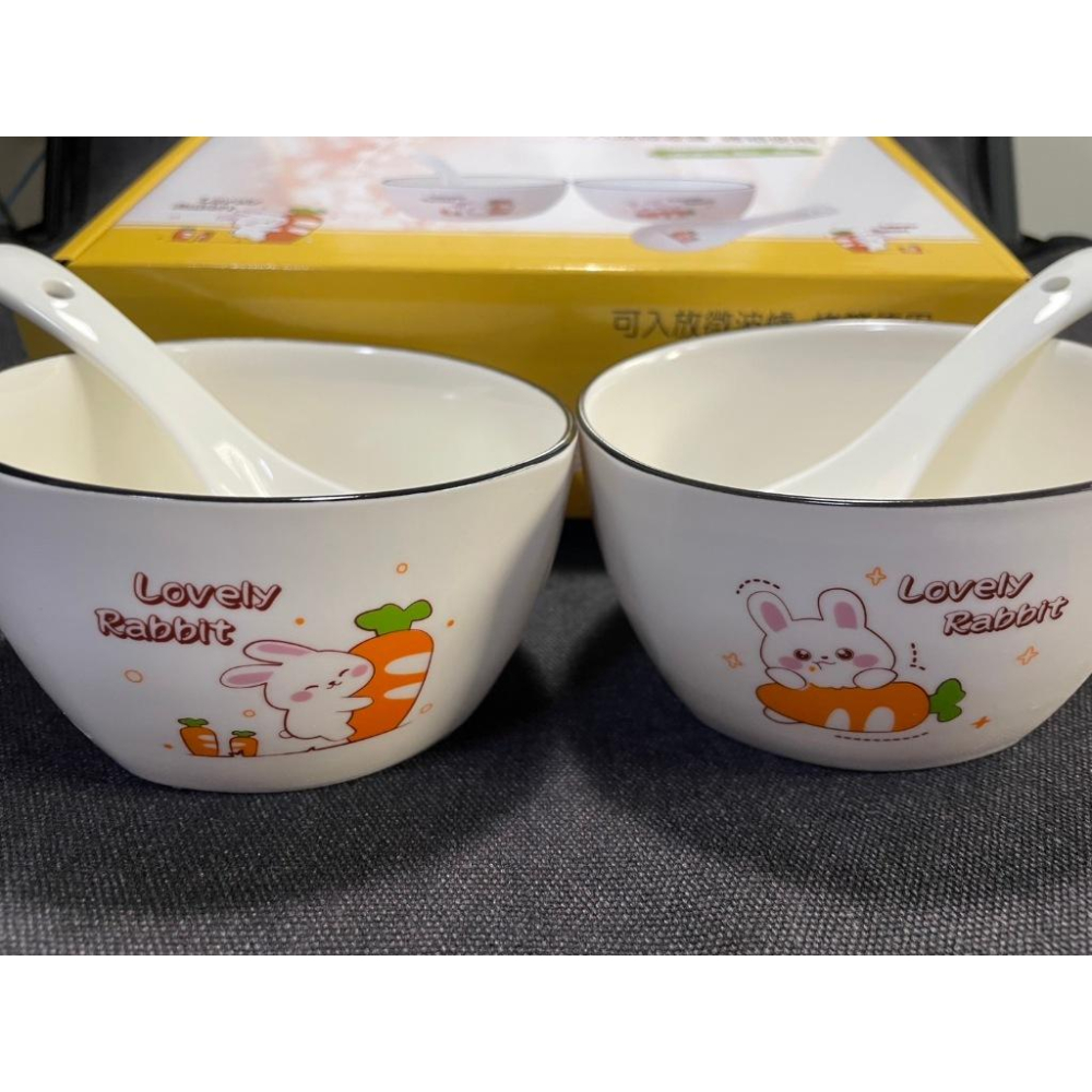 樂曼尼 迷人兔方形2碗2匙 餐碗 瓷碗 中美晶-細節圖2