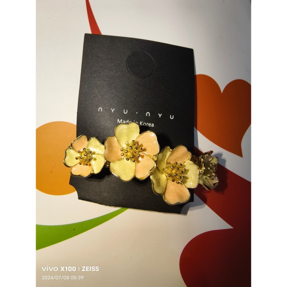 琺瑯花朵彈簧夾（粉）