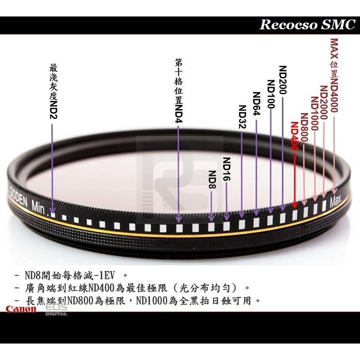 【特價促銷】Recocso SMC 67mm ND2-400超薄可調式減光鏡/ 8+8雙面多層奈米超級鍍膜 ~德國鏡片~-細節圖7
