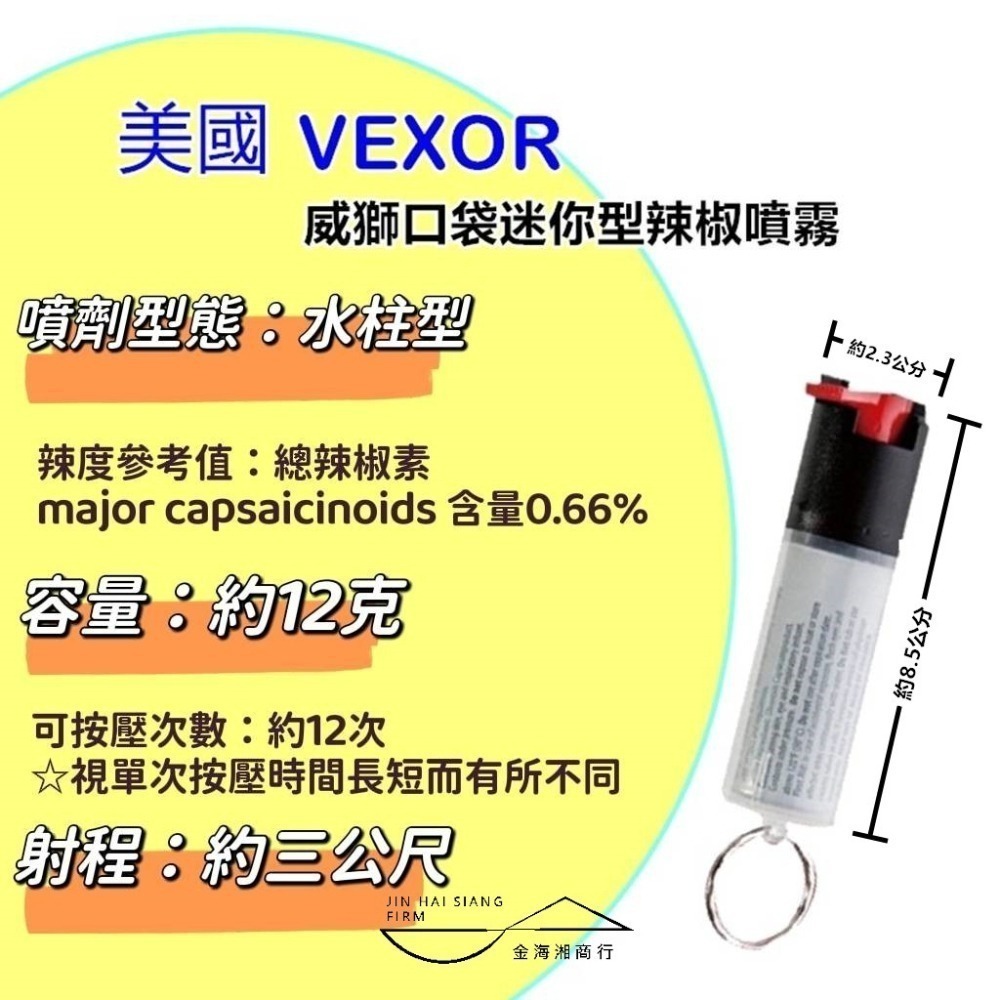 【金海相商行】美國原裝 威獅Vexor 防狼噴霧 口袋迷你型 防身辣椒水-細節圖2