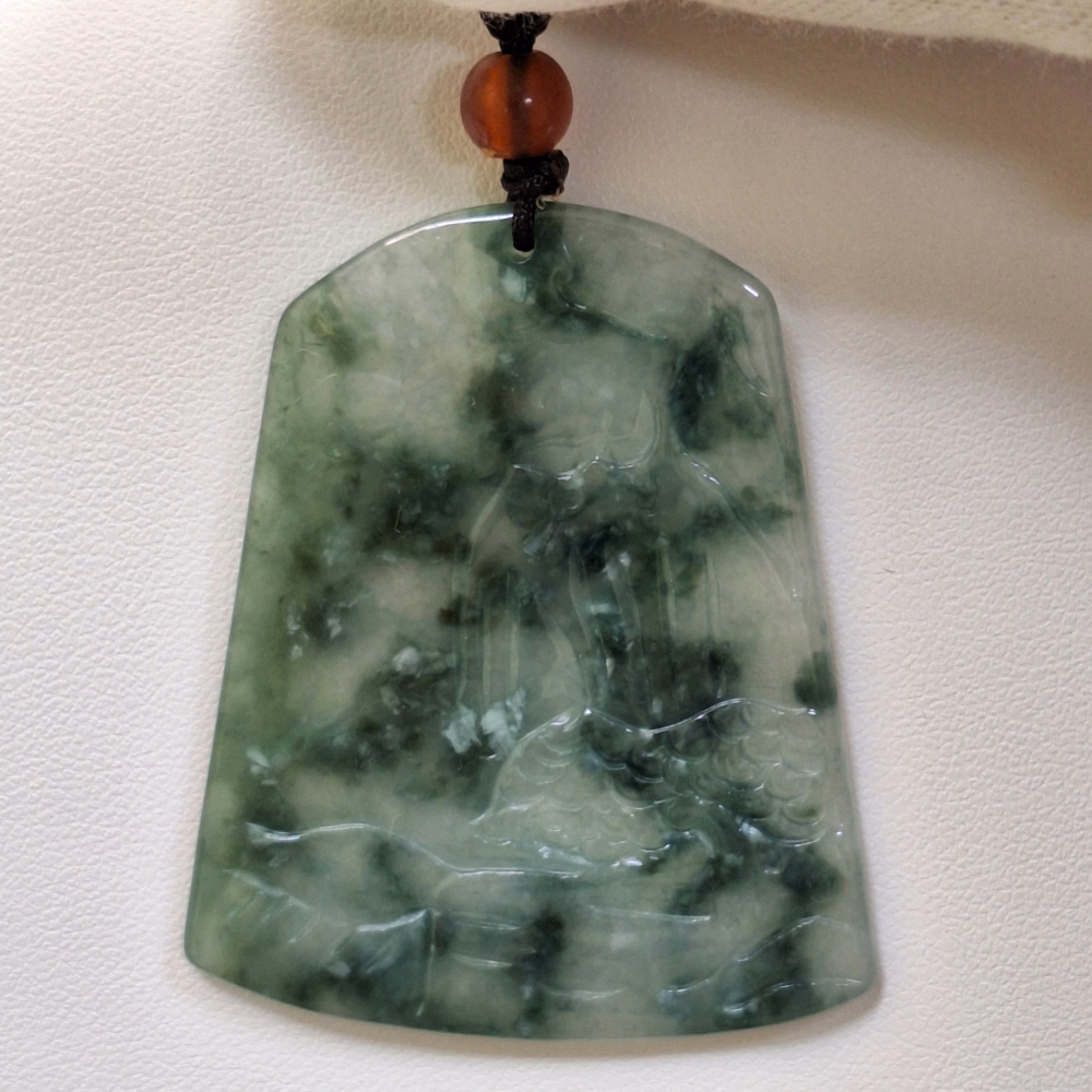 ✨️色漾軒✨️ 淺浮雕飄花山水牌 #天然A貨翡翠-規格圖5