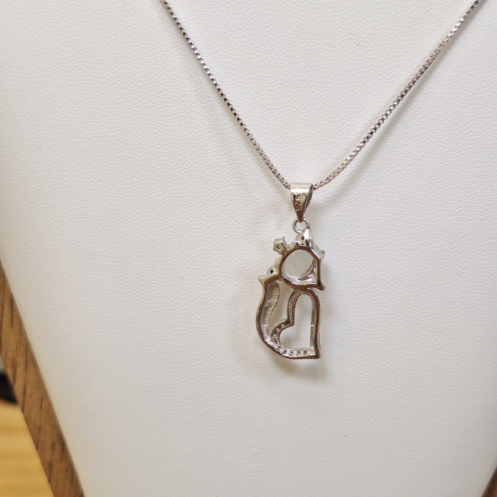 ✨️色漾軒✨️ 白冰翡翠時尚貓咪項鍊 #S925銀 #不封底 #天然A貨翡翠-細節圖2