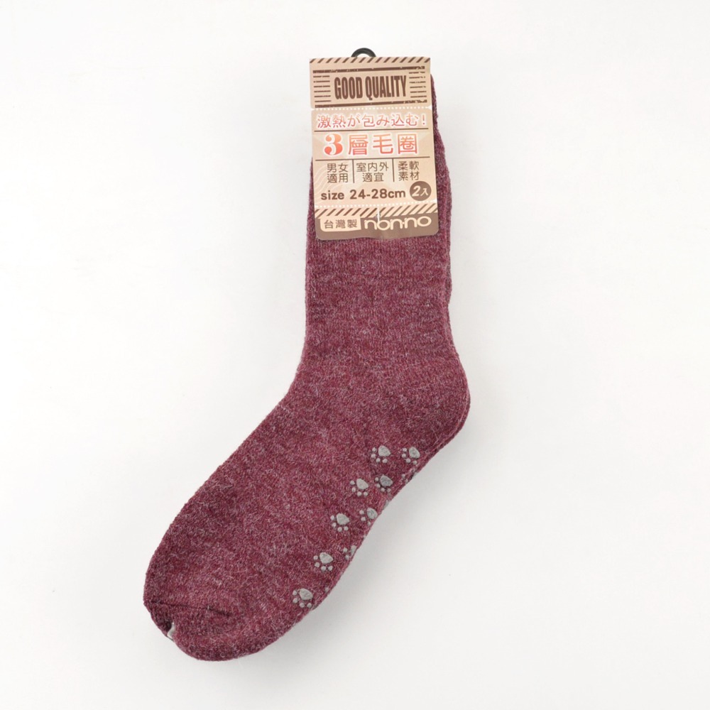 NONNO 特厚裹起毛保暖長統毛襪 2入組 地板襪 防寒襪 保暖襪 毛襪 止滑襪 長襪 厚襪 冬天襪 儂儂 51299-規格圖5