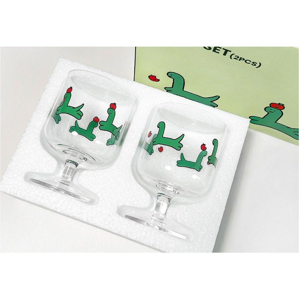 ʜᴀʀᴜᴅᴀɪʟʏ🌙 預購｜JOGUMAN STUDIO 小脘龍高腳杯套組 可愛恐龍插圖酒杯 飲料玻璃杯 咖啡杯 果汁杯-細節圖6