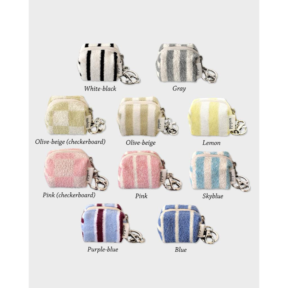 ʜᴀʀᴜᴅᴀɪʟʏ🌙 預購 ｜unfold Mini terry pouch keyring迷你復古條紋格紋收納包 吊飾-細節圖2