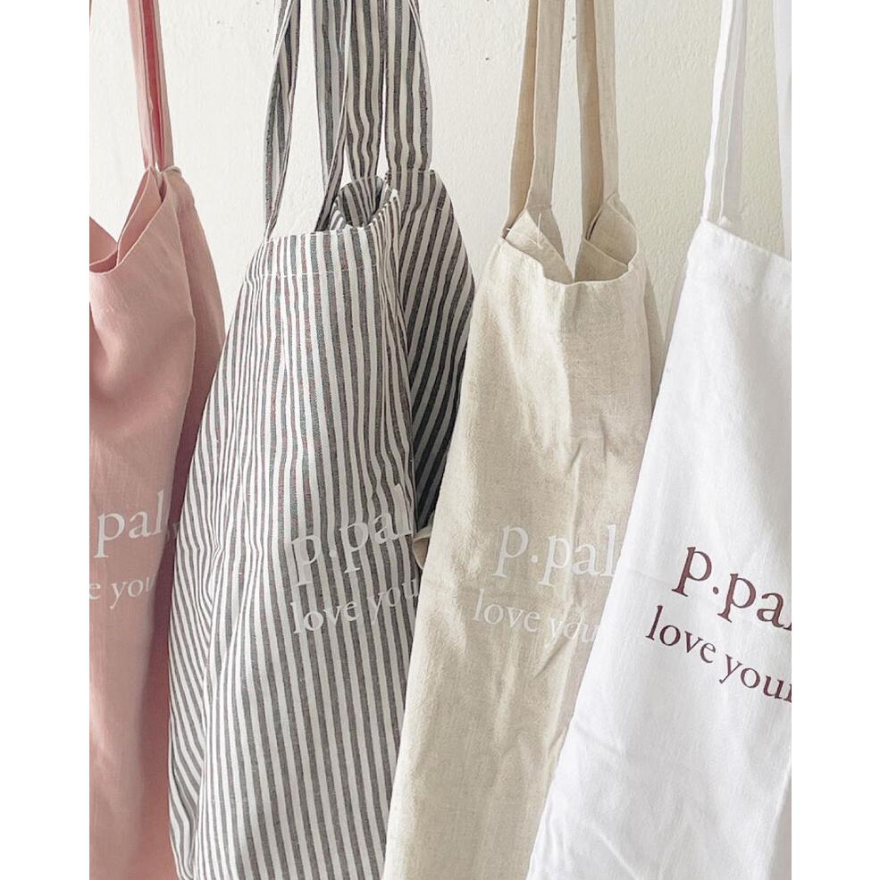 ʜᴀʀᴜᴅᴀɪʟʏ🌙  部分有貨｜p.palette 素面logo系列棉麻肩背包 側背包 外出包 購物袋 旅行包袋 共四-細節圖2