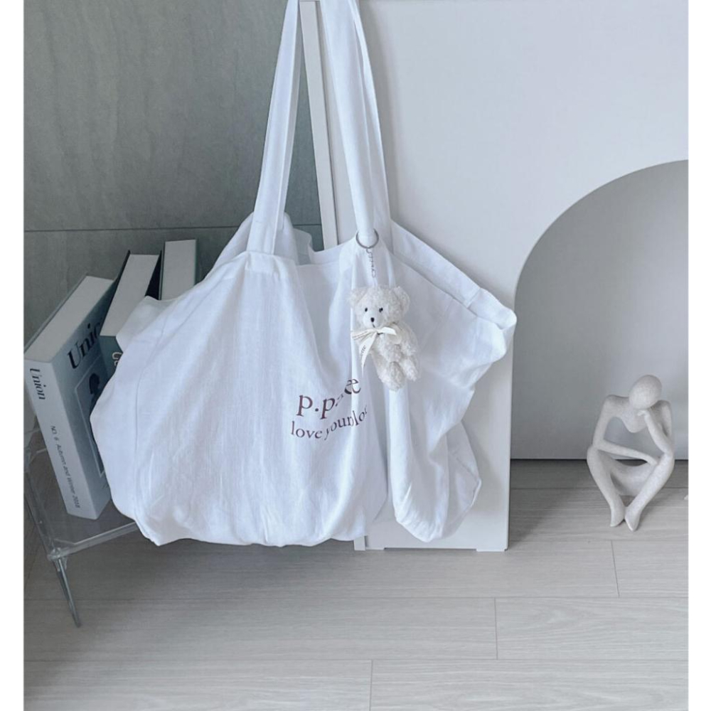 ʜᴀʀᴜᴅᴀɪʟʏ🌙  部分有貨｜p.palette 素面logo系列棉麻肩背包 側背包 外出包 購物袋 旅行包袋 共四-細節圖5