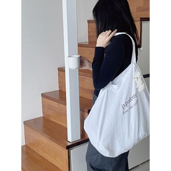 ʜᴀʀᴜᴅᴀɪʟʏ🌙  部分有貨｜p.palette 素面logo系列棉麻肩背包 側背包 外出包 購物袋 旅行包袋 共四-細節圖6