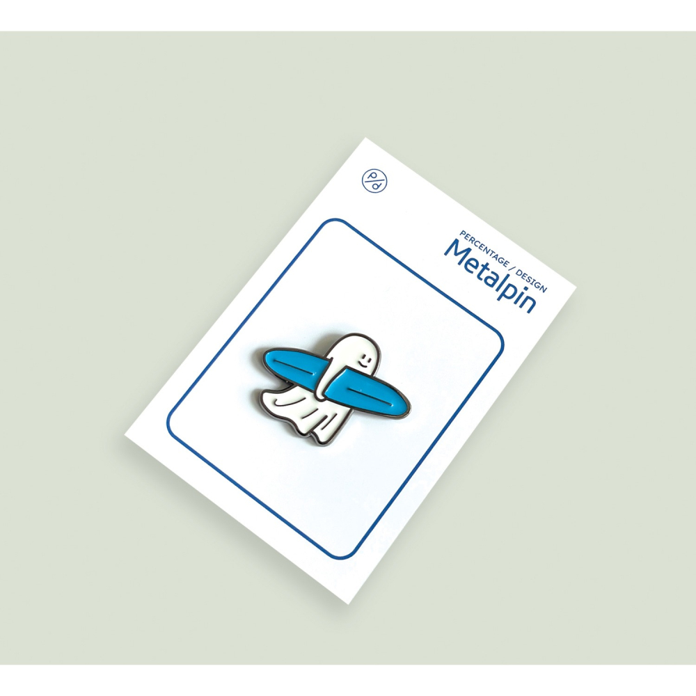 ʜᴀʀᴜᴅᴀɪʟʏ🌙 預購｜Percentage 韓國小幽靈藍色衝浪板徽章 胸章 金屬徽章 胸針 別針 包包衣服裝飾-細節圖3