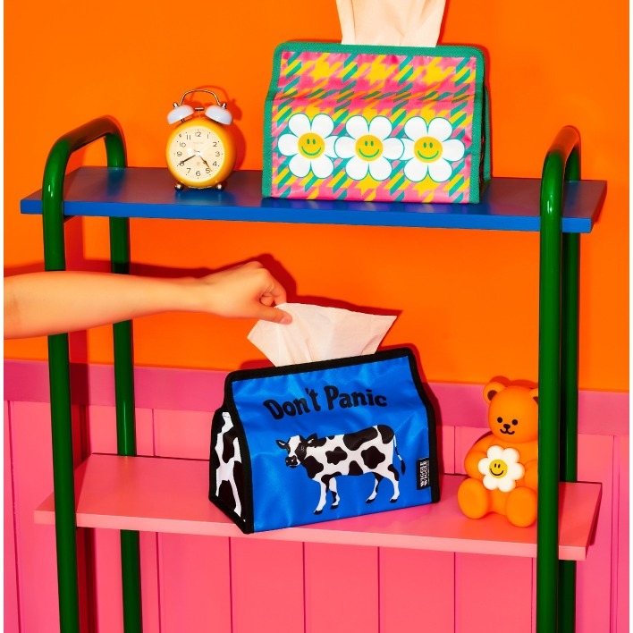 ʜᴀʀᴜᴅᴀɪʟʏ🌙 預購｜韓國家居・wigglewiggle 美式復古乳牛/微笑花千鳥格紙巾套 衛生紙收納盒 收納包-細節圖6