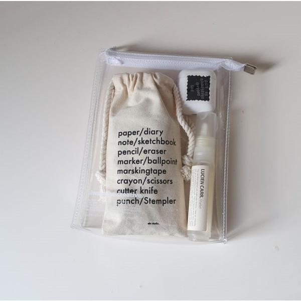 ʜᴀʀᴜᴅᴀɪʟʏ🌙  預購｜韓國文創 純白LOGO棉麻束口袋 束口包 PVC透明拉鍊包 收納包 隨身包 共三款-細節圖8