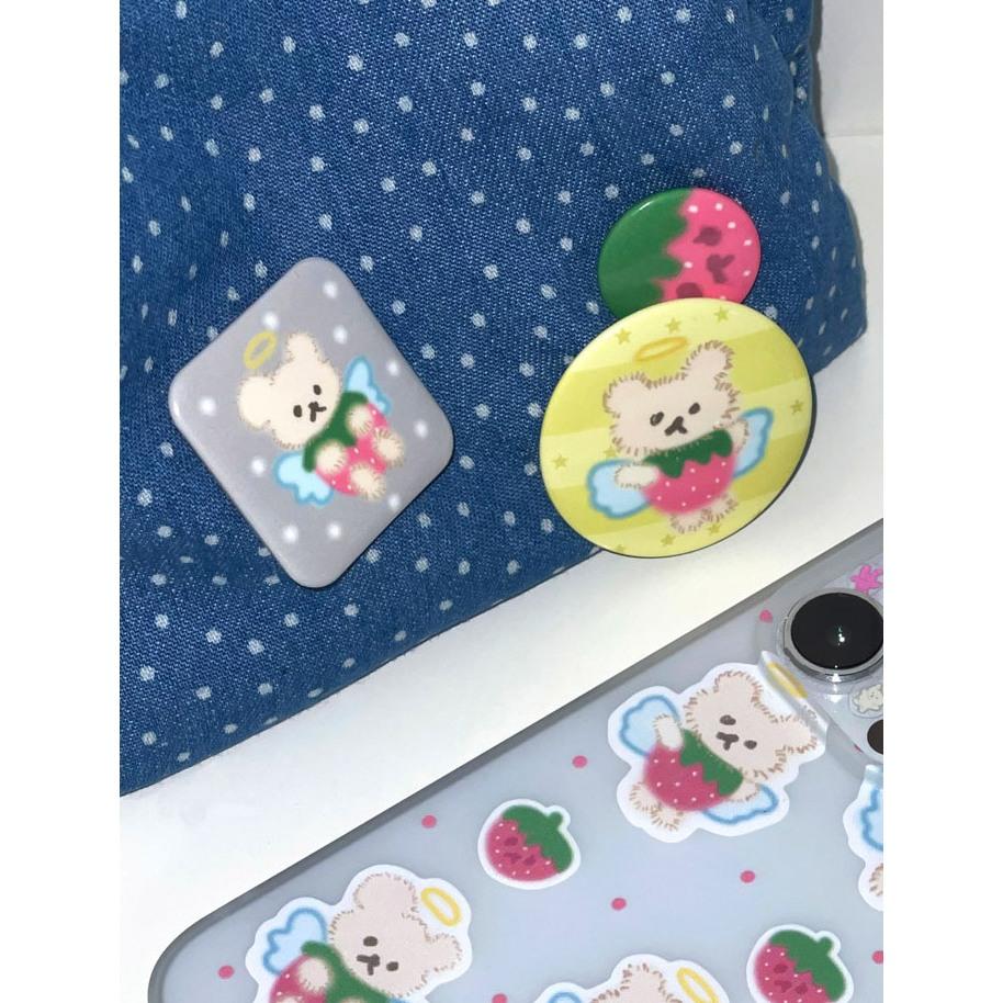 ʜᴀʀᴜᴅᴀɪʟʏ🌙 預購｜韓國文創 mazzzzy 草莓天使熊胸章組 徽章 胸章 別針 裝飾 掛飾-細節圖3