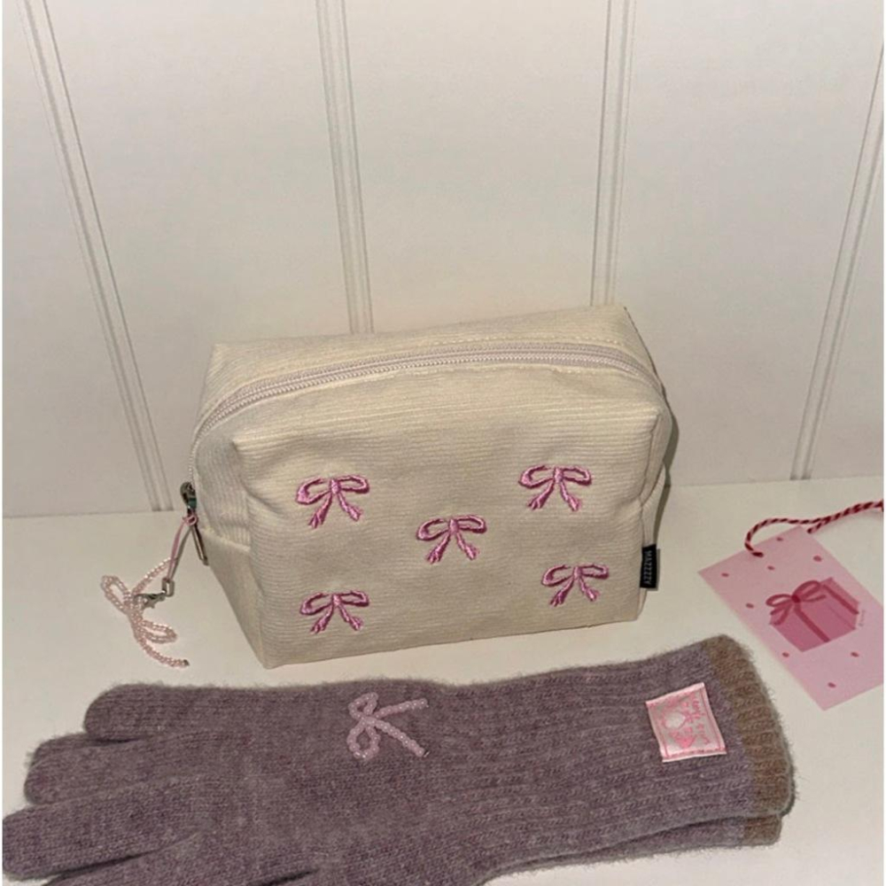 ʜᴀʀᴜᴅᴀɪʟʏ🌙 預購｜mazzzzy Ribbon pattern pouch 蝴蝶結圖案化妝包 萬用收納袋-細節圖4