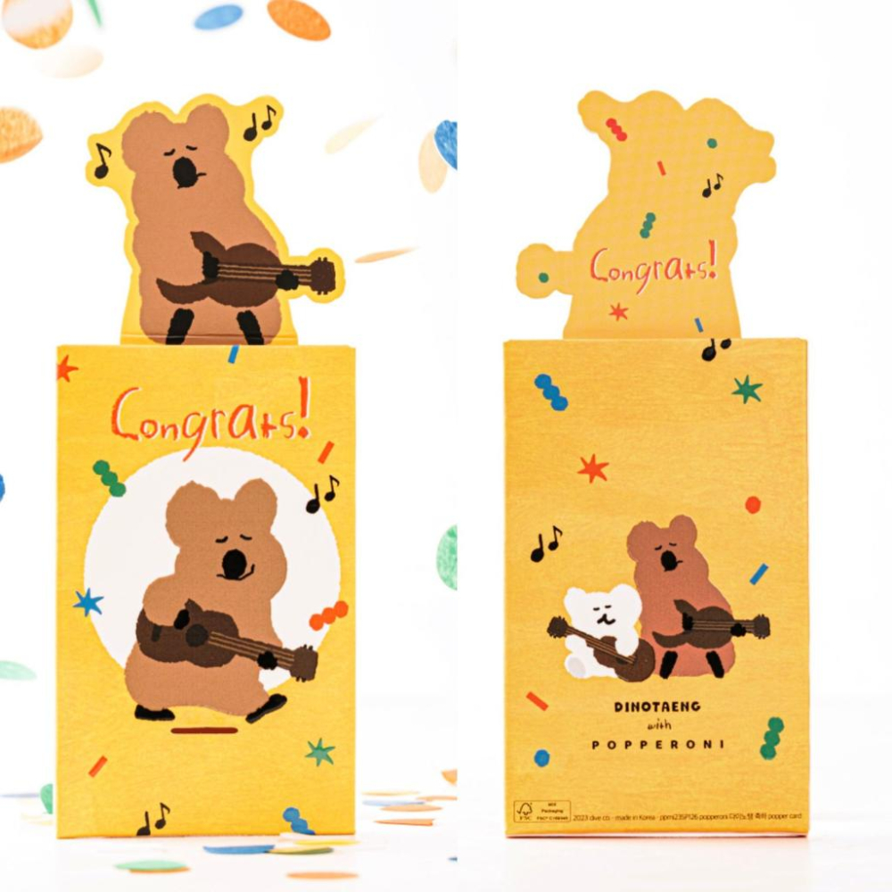 ʜᴀʀᴜᴅᴀɪʟʏ🌙 現貨｜Dinotaeng Quokka 拉炮立體卡片 拉炮感謝卡片 靜音拉炮卡片-細節圖2