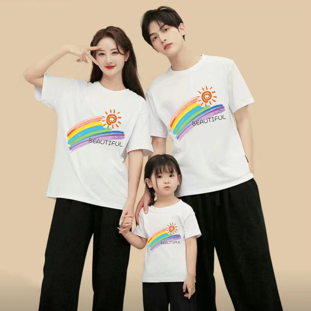 🌈👨‍👩‍👧特別的親子裝陽光七色彩虹學校運動會班服一家三四口短袖T恤純棉ZTHY-細節圖2