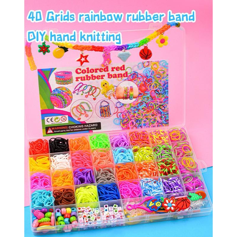 (現貨 超快速發貨）🔥🔥40格彩虹手工編織器DIY彩色橡皮筋兒童益智玩具編織手鏈2500根益智玩具專注力訓練-細節圖8