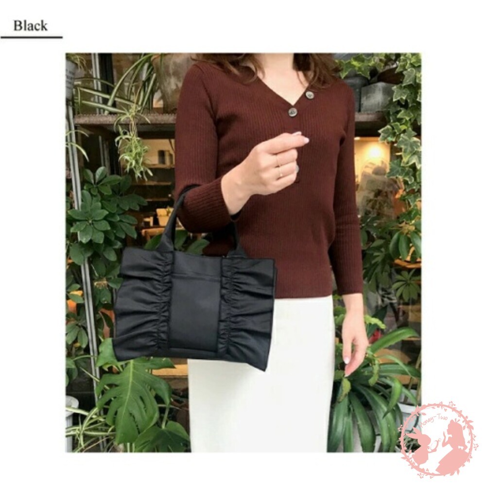 日本Pink Trick荷葉邊高質感手提托特包/淑女包 A4 可調整大小-細節圖2