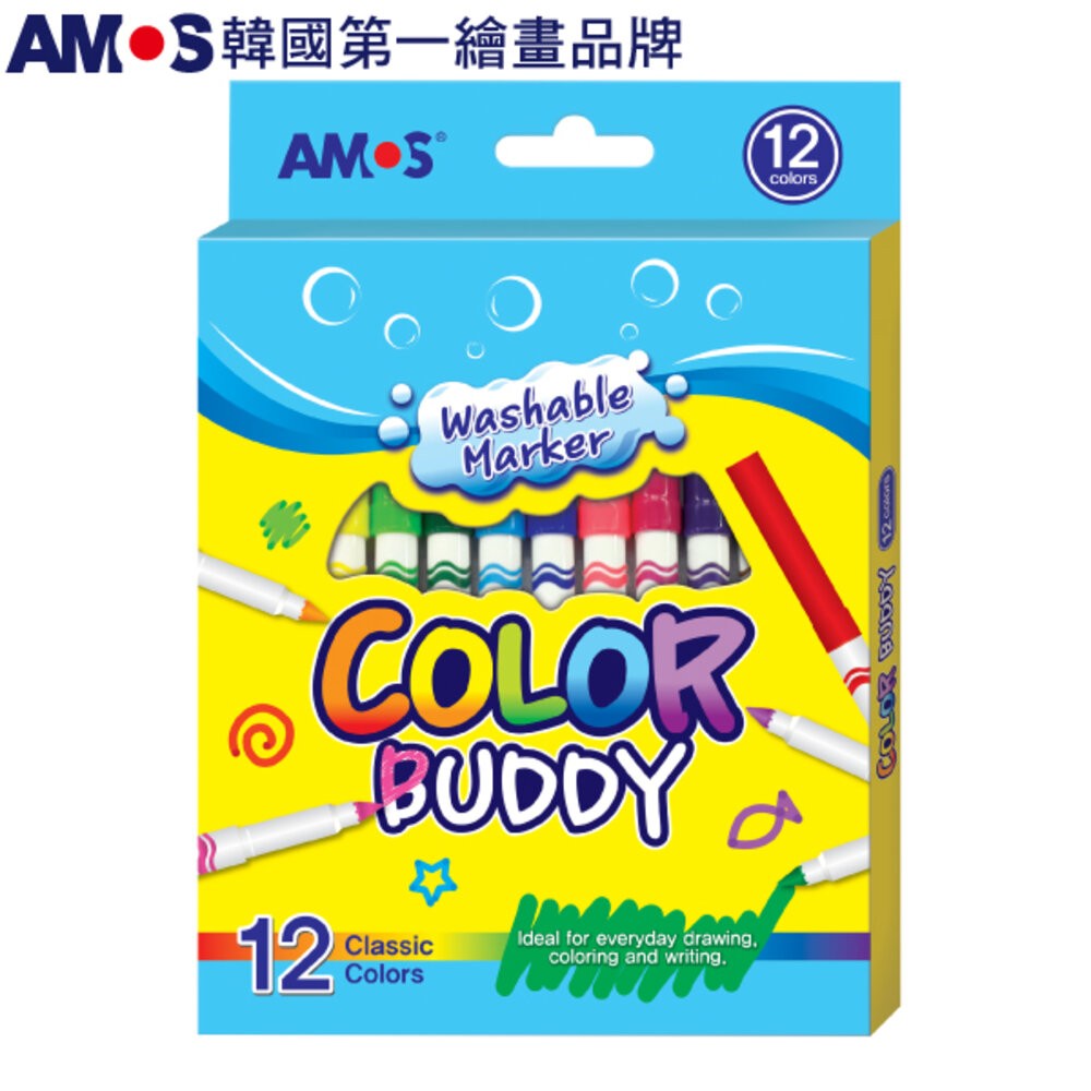 韓國AMOS 可水洗10色粗字 /12色細字水性彩色筆 美術用品 文具用品 學生用品 文具用品 畫畫 顏料 彩色筆 色筆-規格圖4