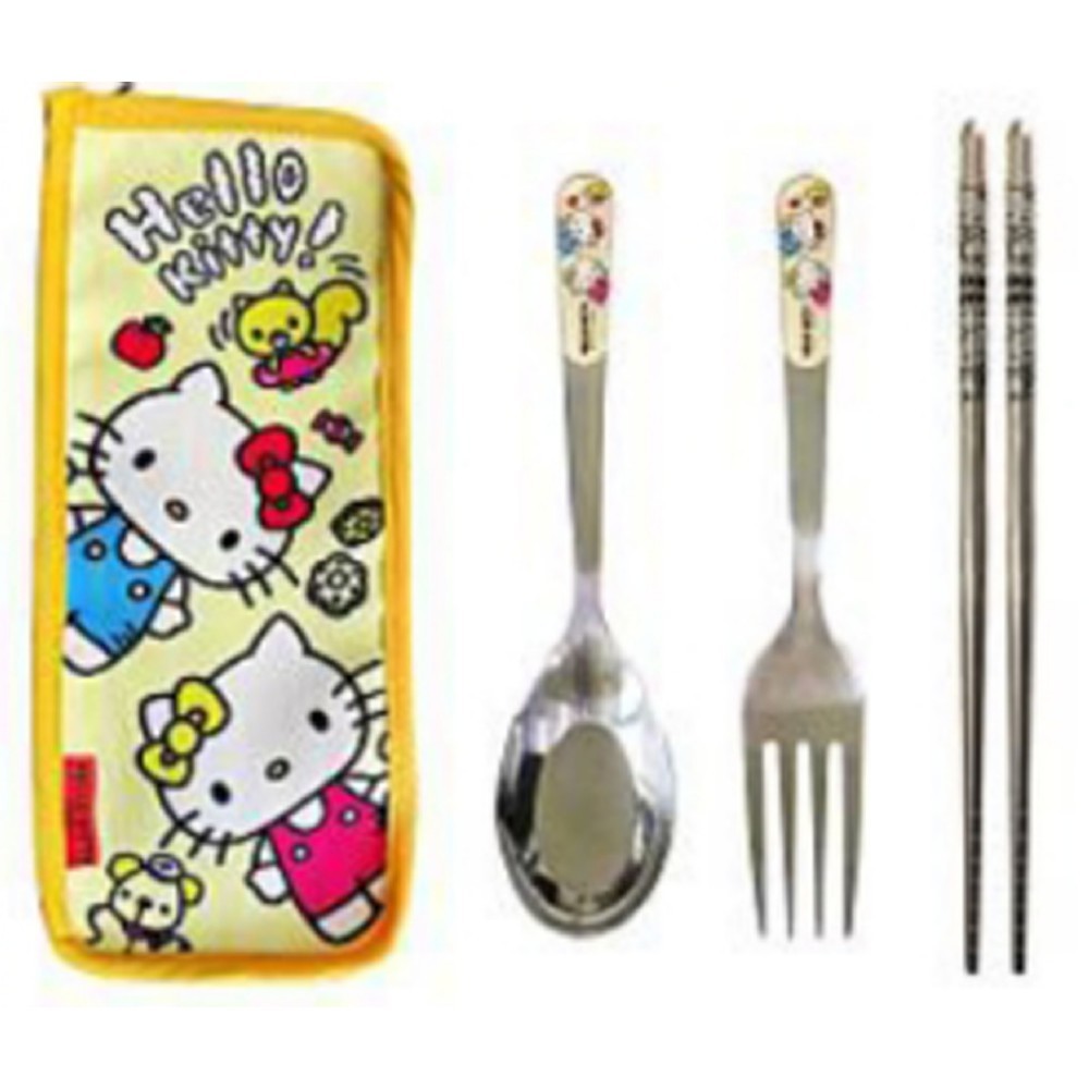 HELLO KITTY三件式不鏽鋼餐具組-規格圖1