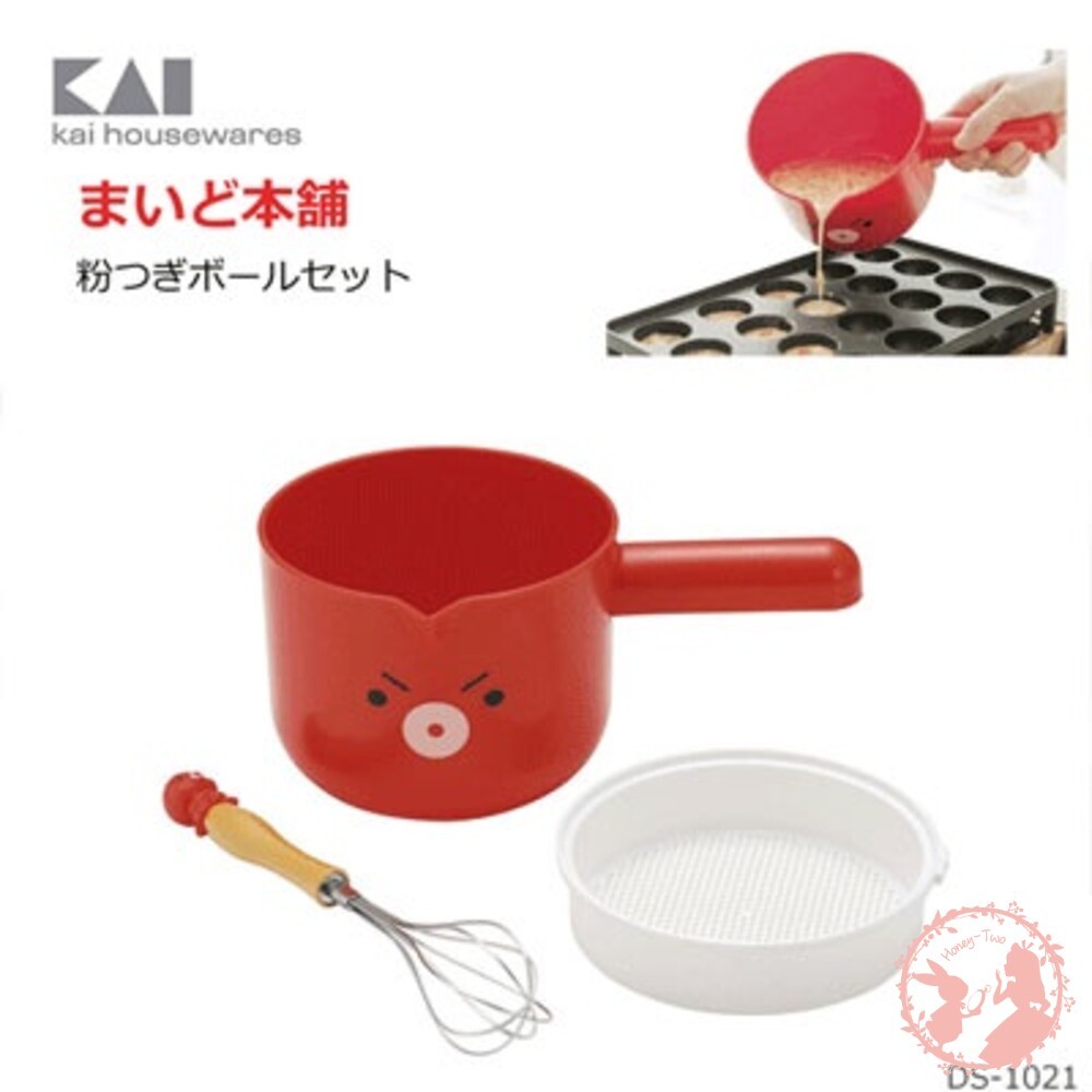 日本KAI貝印 章魚燒麵糊器具（組粉篩+麵糊勺+打蛋器） 創意料理 親子料理 烘焙用具-細節圖2