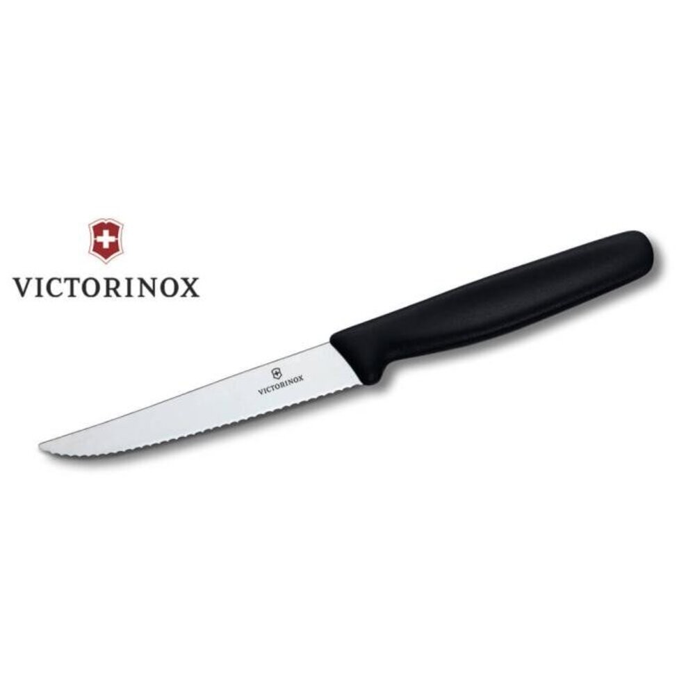 義大利 Victorinox維氏鋸齒狀牛排刀 黑色 水果刀 削皮刀 黑色 11cm 戶外 露營 野餐-規格圖1