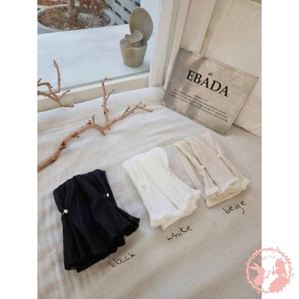 韓國新品 甜美點點蕾絲珍珠防曬 手袖 防曬袖套 女蕾絲冰爽防曬 冰絲袖子開車薄款長款手臂套-細節圖4