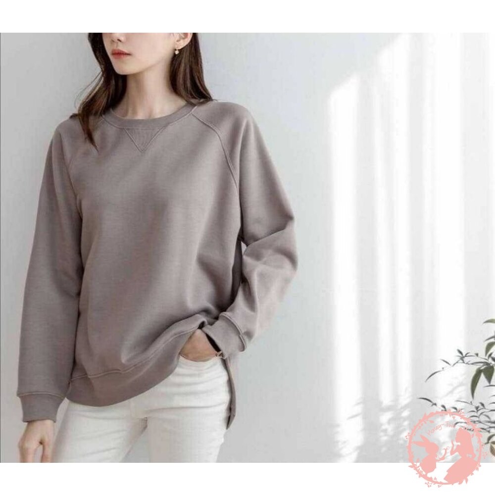 韓國 圓領素色刷毛側開岔衞衣-細節圖2