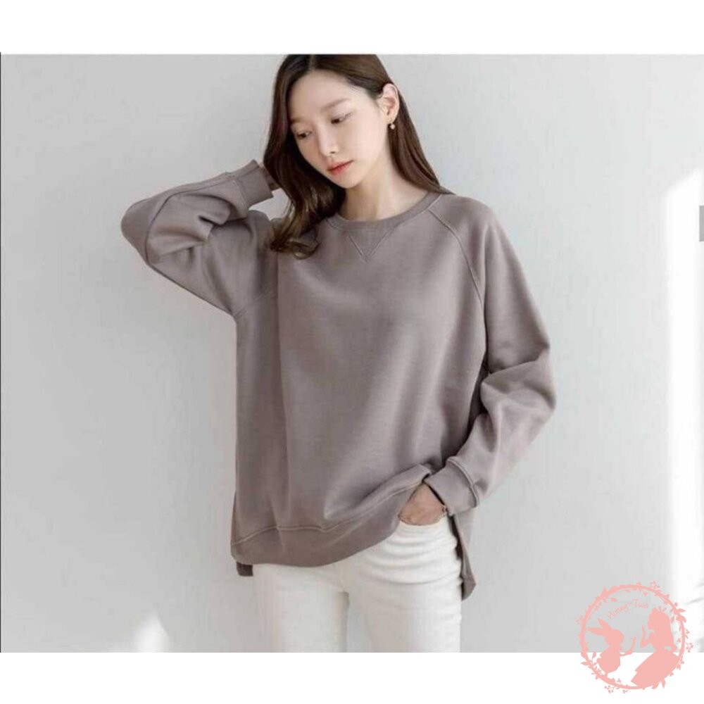 韓國 圓領素色刷毛側開岔衞衣-細節圖6