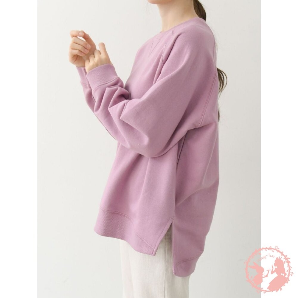 韓國 圓領素色刷毛側開岔衞衣-細節圖8