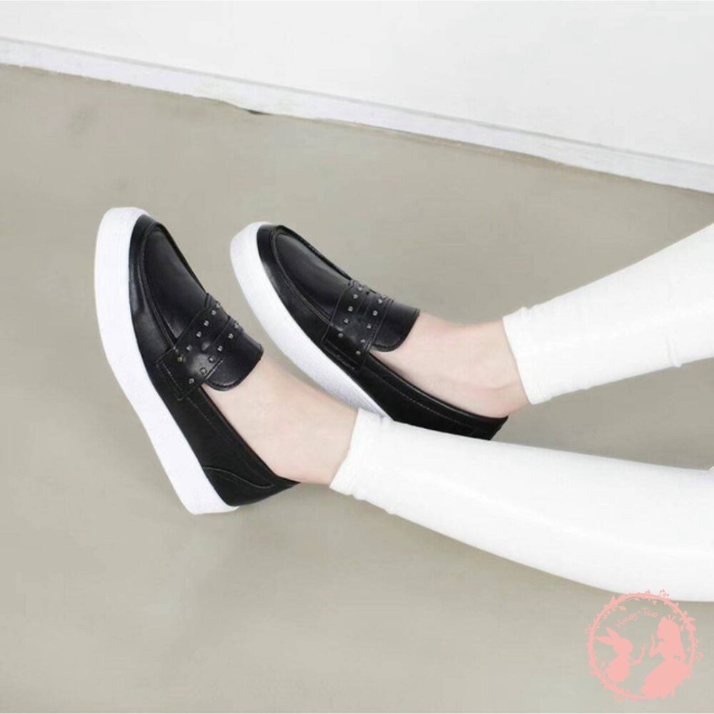 【零碼出清】韓國新款 百搭金屬鉚釘樂福鞋 23.5CM 黑色-細節圖2