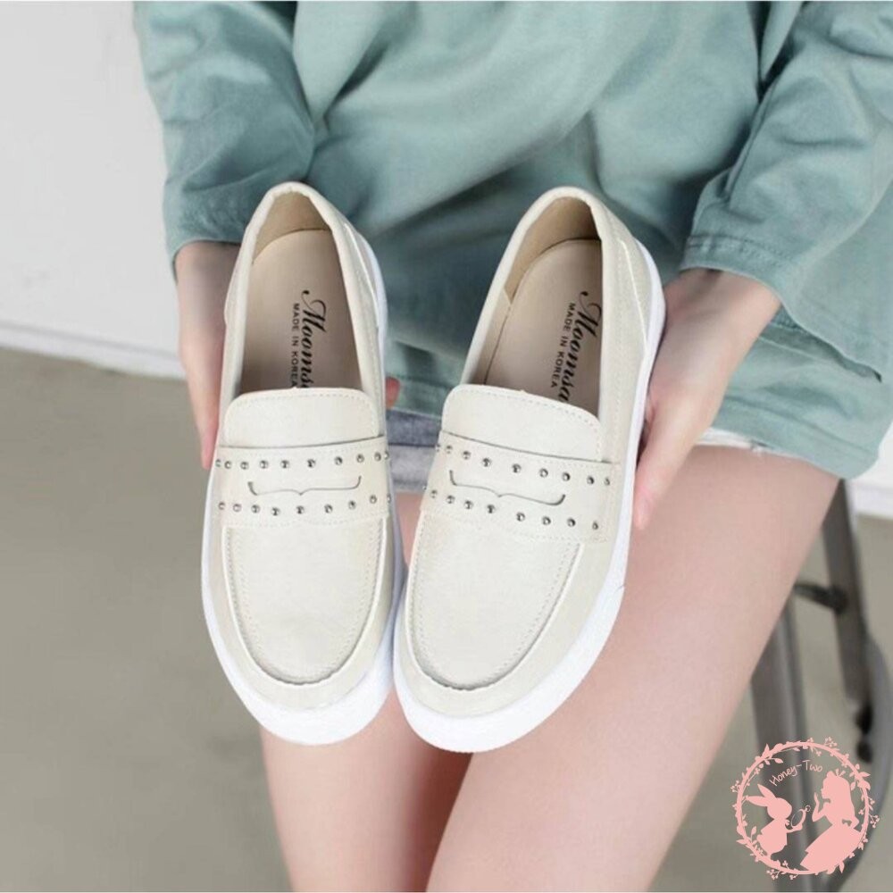 【零碼出清】韓國新款 百搭金屬鉚釘樂福鞋 23.5CM 黑色-細節圖5