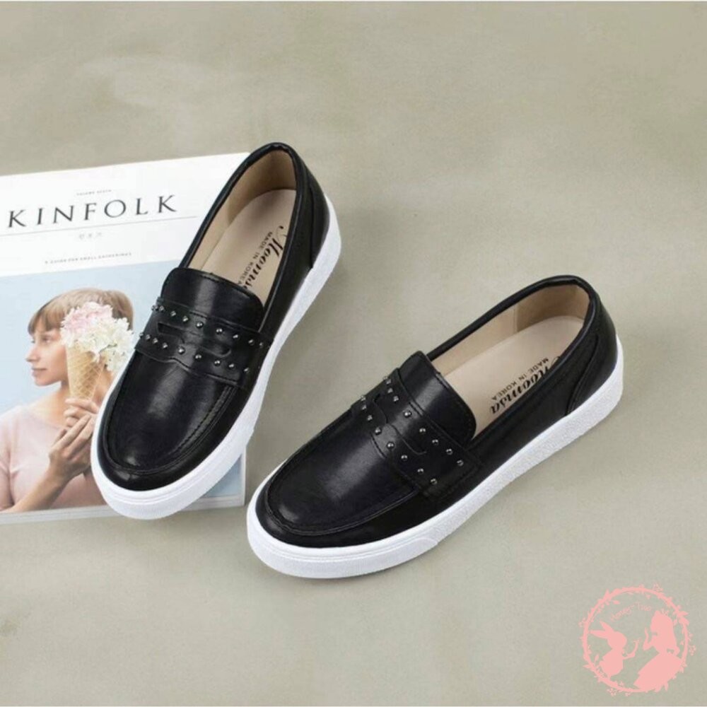 【零碼出清】韓國新款 百搭金屬鉚釘樂福鞋 23.5CM 黑色-細節圖6
