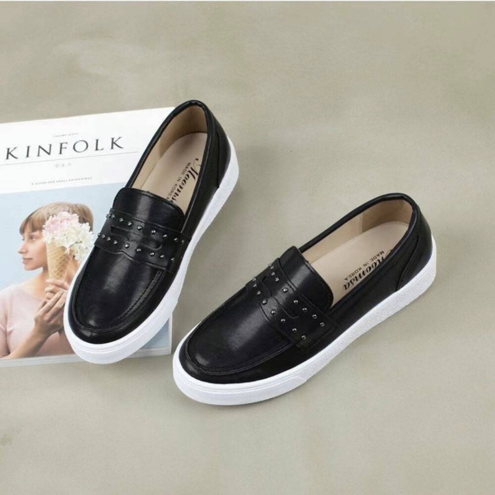 【零碼出清】韓國新款 百搭金屬鉚釘樂福鞋 23.5CM 黑色-規格圖9