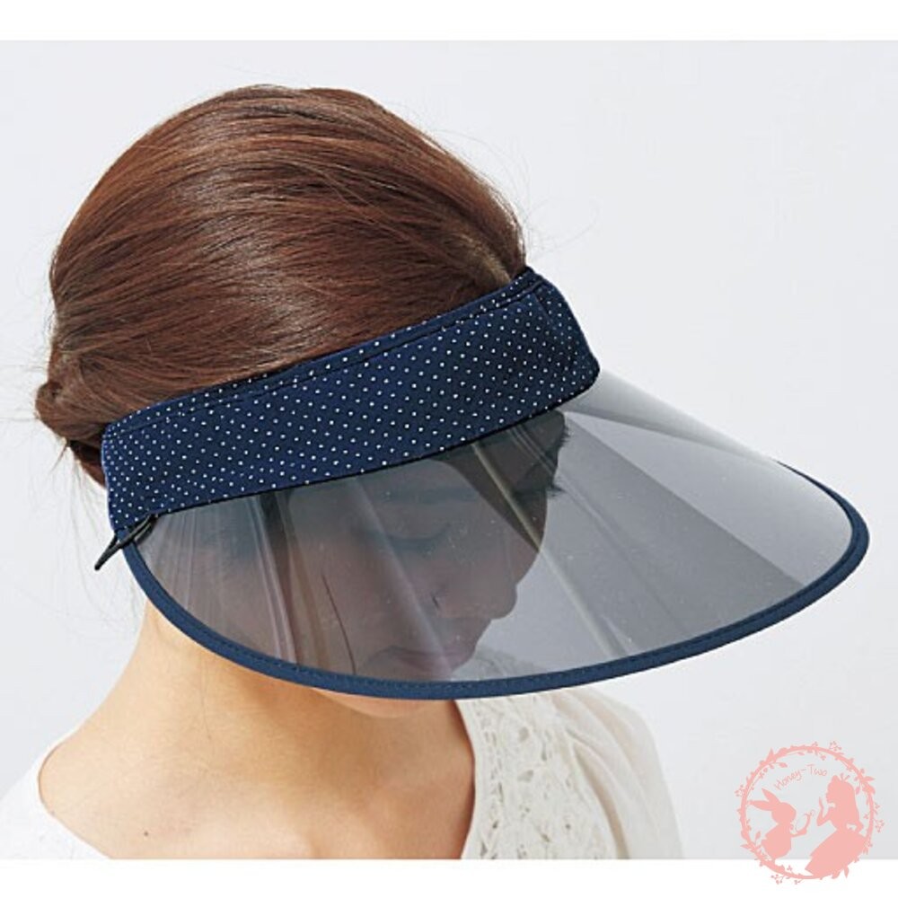 日本COOL-可收納防UV無頂遮陽帽 (藍點/單寧)-細節圖2