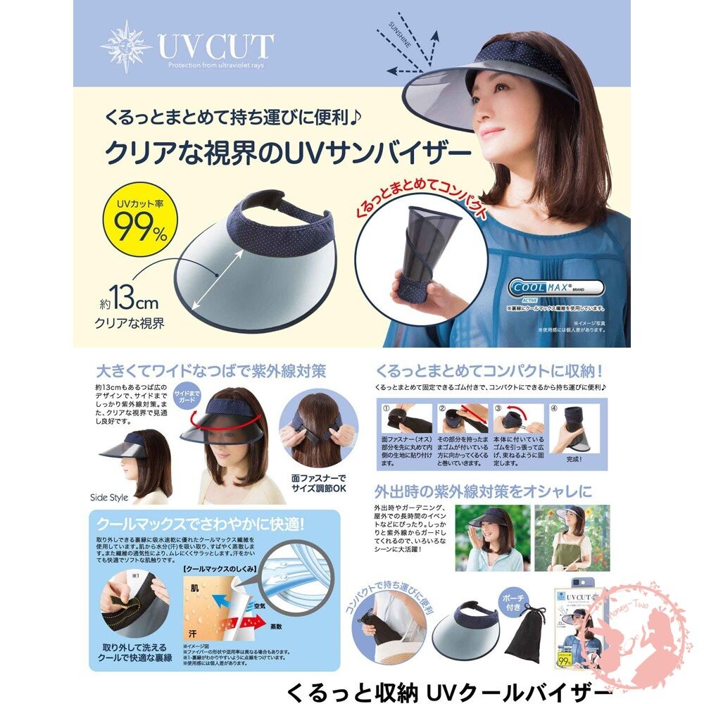 日本COOL-可收納防UV無頂遮陽帽 (藍點/單寧)-細節圖4