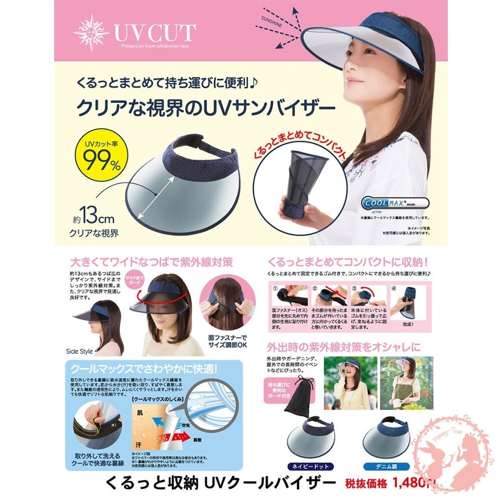 日本COOL-可收納防UV無頂遮陽帽 (藍點/單寧)-細節圖5