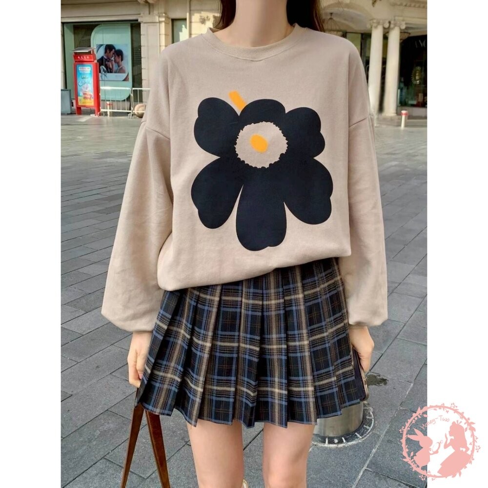 韓國新品 花卉印花寬鬆圓領大學T 韓國原裝進口 韓國制-細節圖3