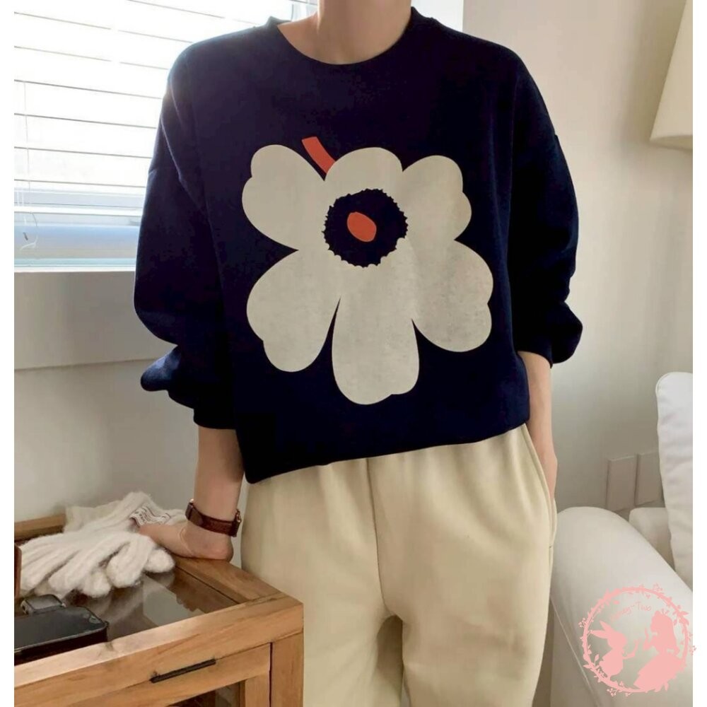 韓國新品 花卉印花寬鬆圓領大學T 韓國原裝進口 韓國制-細節圖8