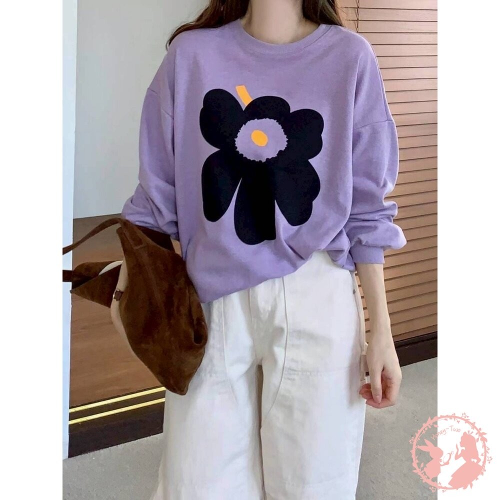 韓國新品 花卉印花寬鬆圓領大學T 韓國原裝進口 韓國制-細節圖9