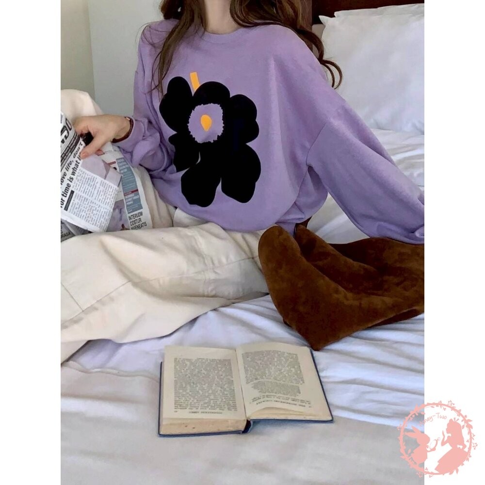 韓國新品 花卉印花寬鬆圓領大學T 韓國原裝進口 韓國制-細節圖10