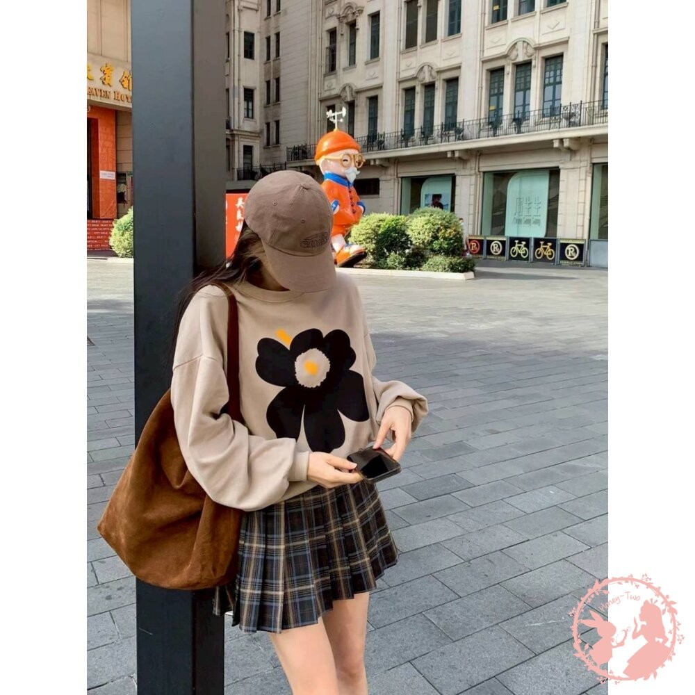 韓國新品 花卉印花寬鬆圓領大學T 韓國原裝進口 韓國制-細節圖11