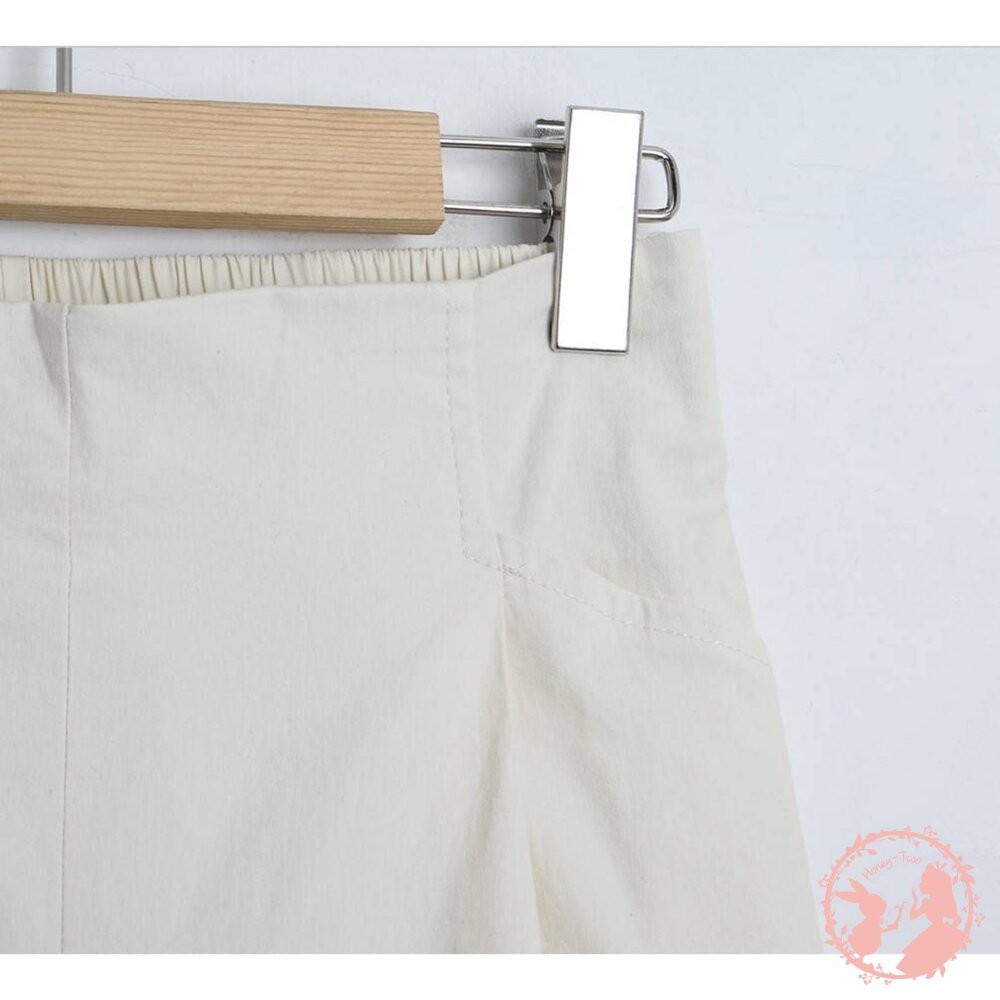 韓國新品 高腰直筒打褶鬆緊五分褲-細節圖2