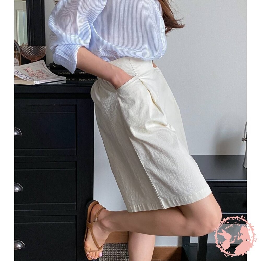 韓國新品 高腰直筒打褶鬆緊五分褲-細節圖6