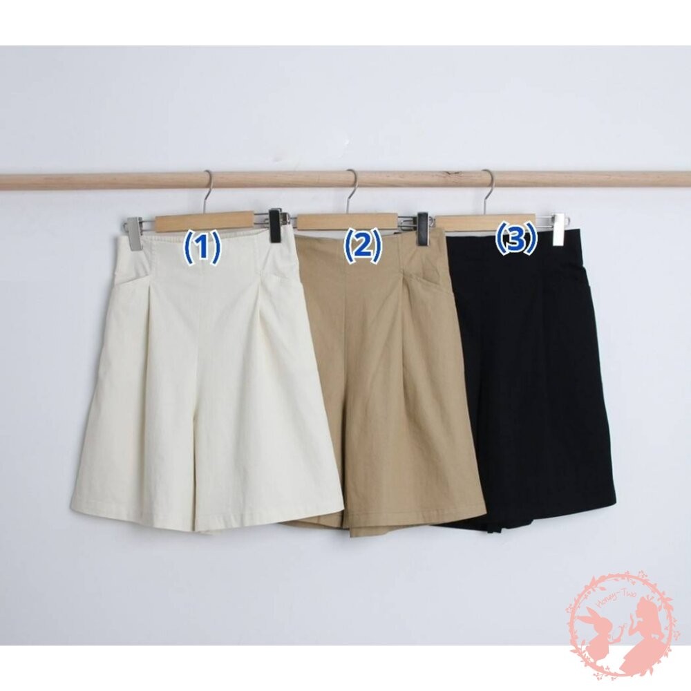 韓國新品 高腰直筒打褶鬆緊五分褲-細節圖7