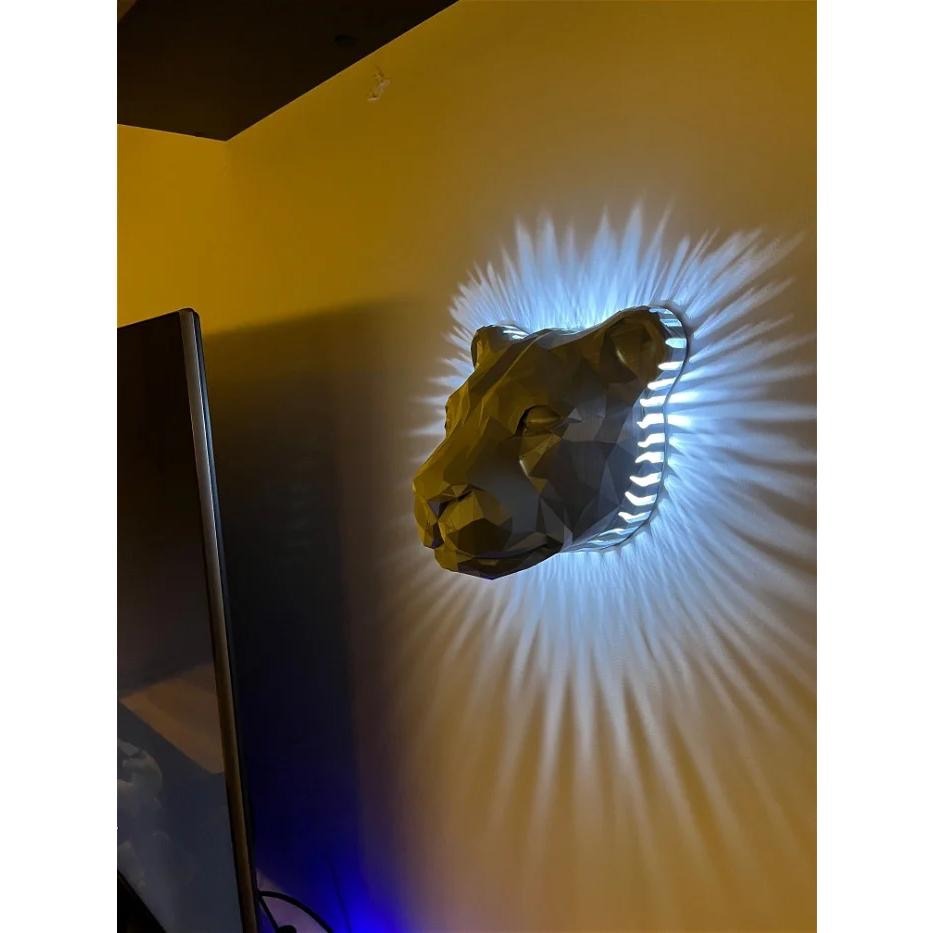 獅子燈 壁燈 動物燈 光影效果 氛圍燈 Great Lion Wall Light 夜燈 電池外接供電 3D列印-細節圖9