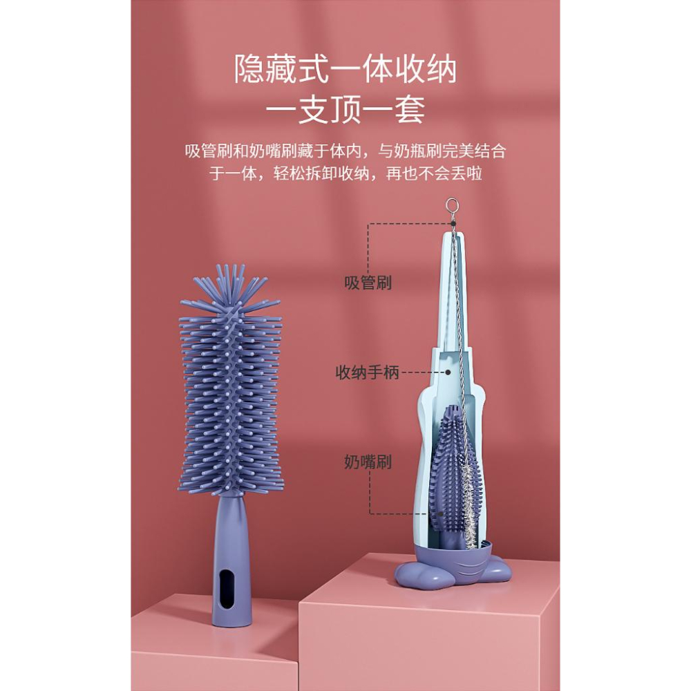 【現貨】360度無死角矽膠旋轉奶瓶刷 多功能耐熱 寶寶嬰兒奶瓶 保溫杯刷 玻璃刷 清潔刷 環保去汙好清洗 洗杯刷 可拆解-細節圖3