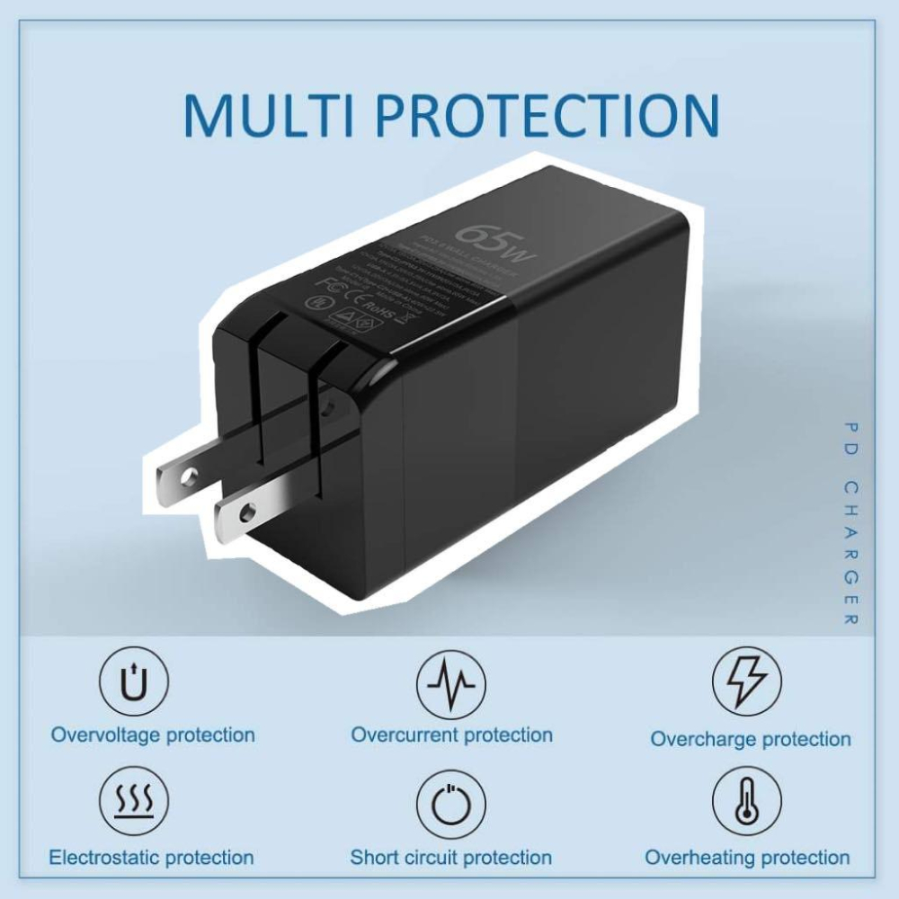 【現貨】65W type-c GaN 氮化鎵 2C1A PD快速充電器 QC快充頭 可充筆電 手機 平板 充電線 快充線-細節圖2