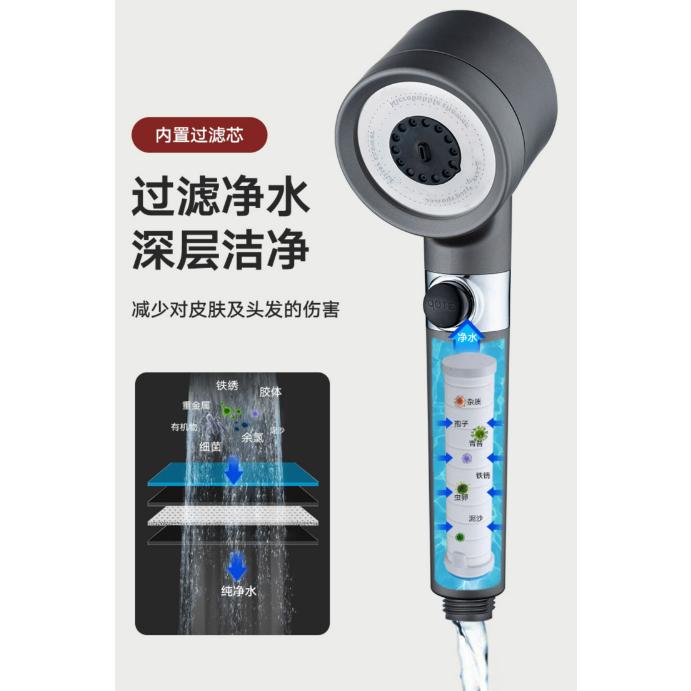 【現貨】強力增壓蓮蓬頭 加壓蓮蓬頭 質感花灑 一鍵止水 淋浴加壓蓮蓬套組 黑色蓮蓬頭 浴室手持按摩花灑 戴噴頭 淋浴噴槍-細節圖5
