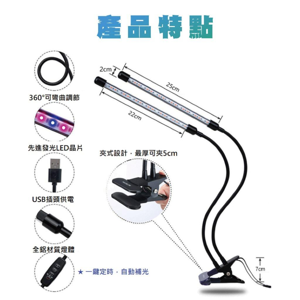 【現貨】全光譜植物燈 植物燈 植物生長燈 led 夾子燈 多肉燈 觀葉植物 USB 夾式 遙控款 可調光 三色LED-細節圖5